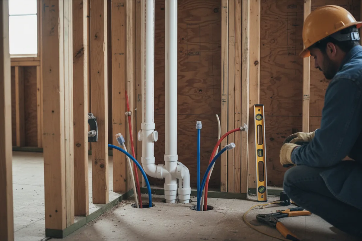 Drain and supply rough-in during Sump Pump Repair in Peck