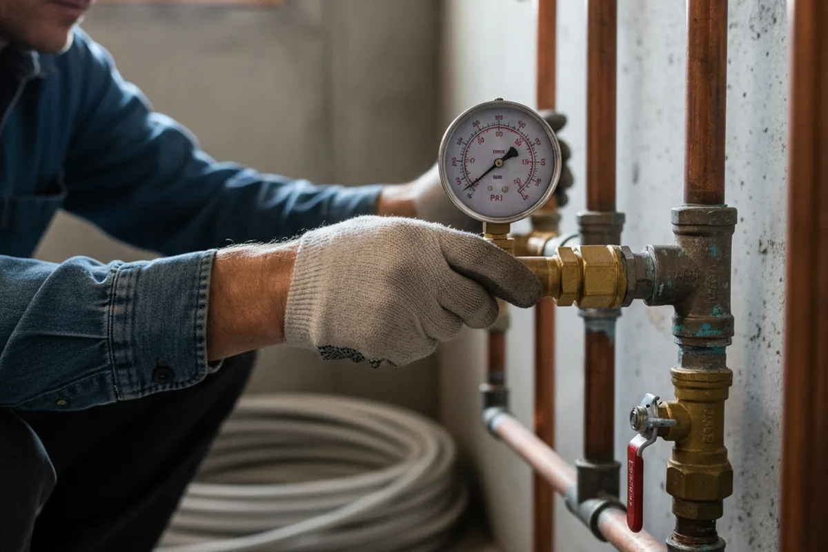 Pressure testing a repaired line during Water Line Repair in Peck